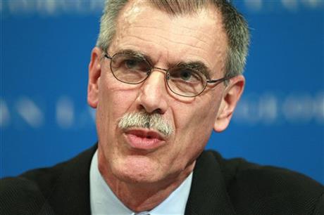 FILE - In this March 9, 2012 file photo, then-Solicitor General Donald Verrilli speaks during a forum at the Georgetown University Law Center in Washington. Five lawyers will take turns at the Supreme Court lectern Tuesday for the highly...