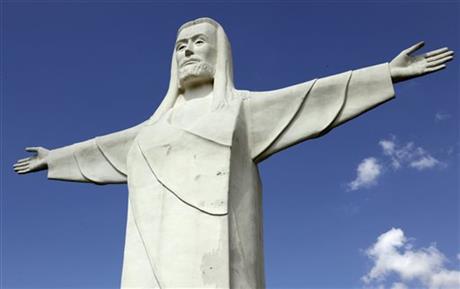 In this May 6, 2015 photo, a 66-foot tall statue of Jesus stands near Eureka Springs, Ark. Voters in Eureka Springs will decide Tuesday, May 12, 2015 whether to keep a measure that would prohibit the city and private businesses from discriminating...