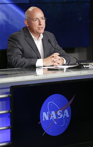 Mike Suffredini, manger of the International Space Station program, answers questions about the SpaceX rocket failure during a news conference at the Kennedy Space Center in Cape Canaveral, Fla., Sunday, June 28, 2015. The rocket carrying supplies...